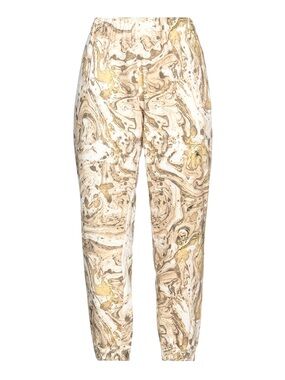 BASSIKE BEIGE MARBLE PRINT CASUAL TIE WAIST PANTS